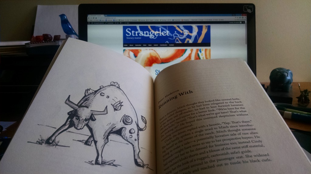 Peter Medeiros's Running With, illustrated by Weston Thompson. Strangelet Issue 1.3